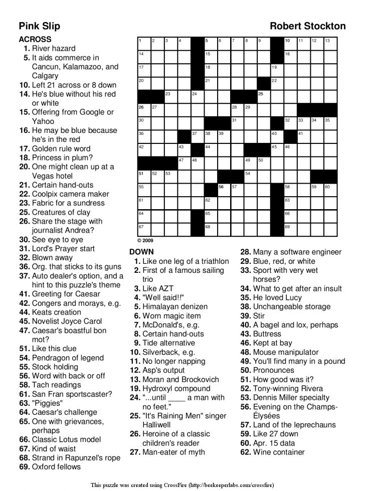 Printable Crossword Puzzle For Adults