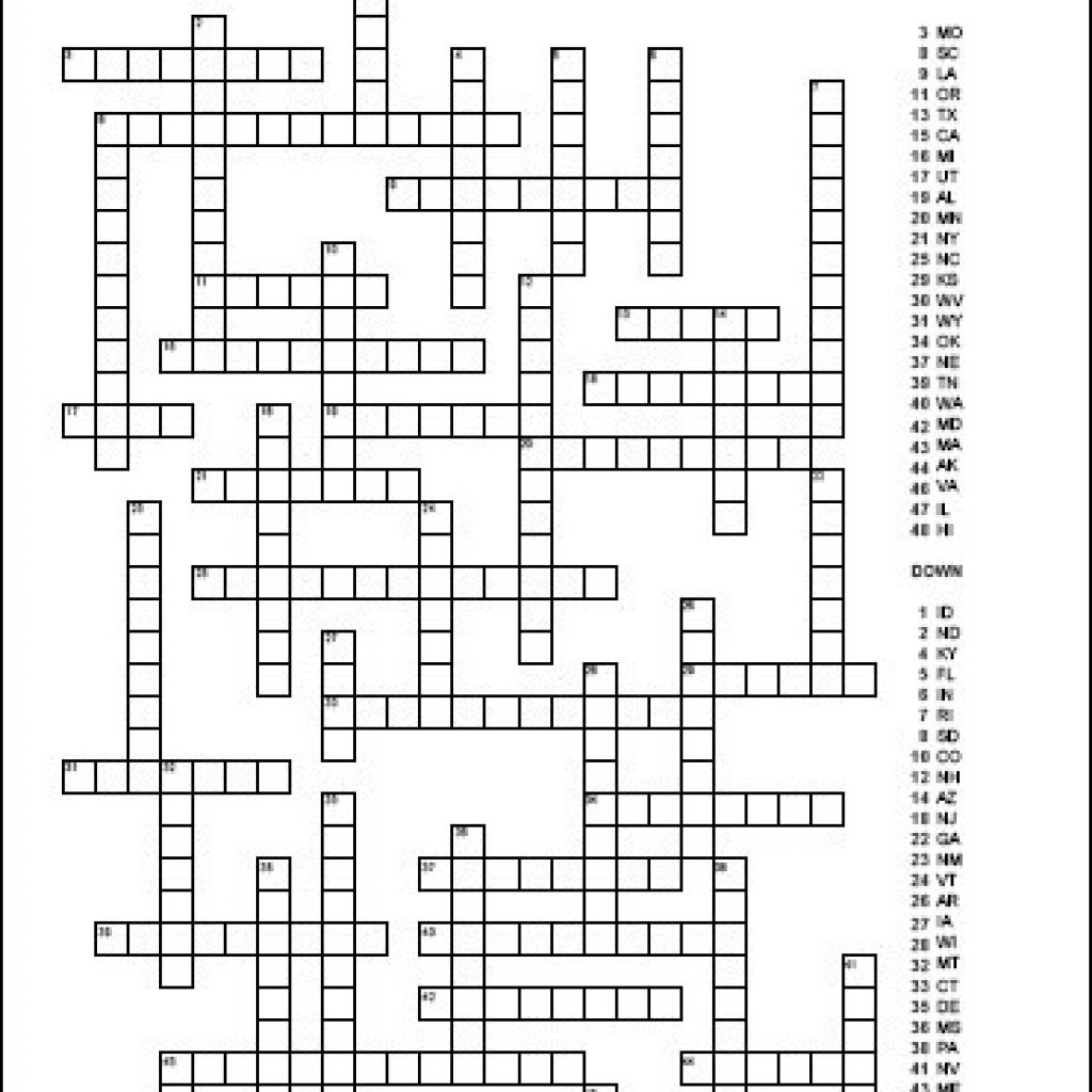 Printable State Abbreviations United States Crossword Puzzle - Printable 50 States Crossword Puzzles