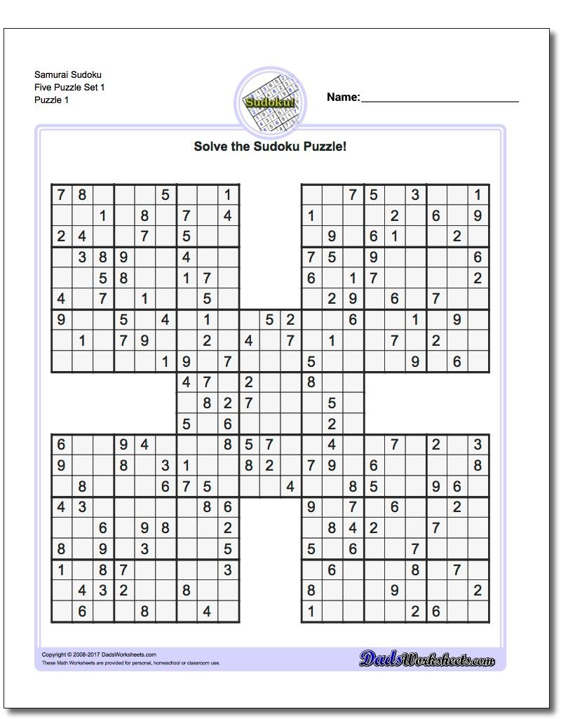 Printable Sudoku Puzzle Samurai Five Puzzle Set 1! Printable Sudoku - Printable Puzzles With Answers