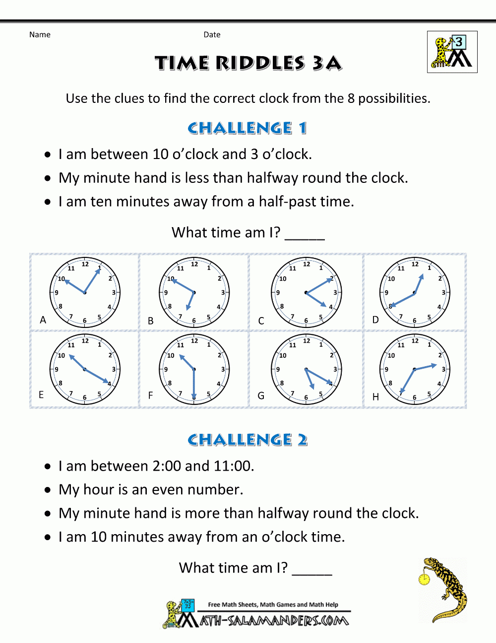 Printable Time Worksheets - Time Riddles (Easier) - Printable Riddle Puzzles