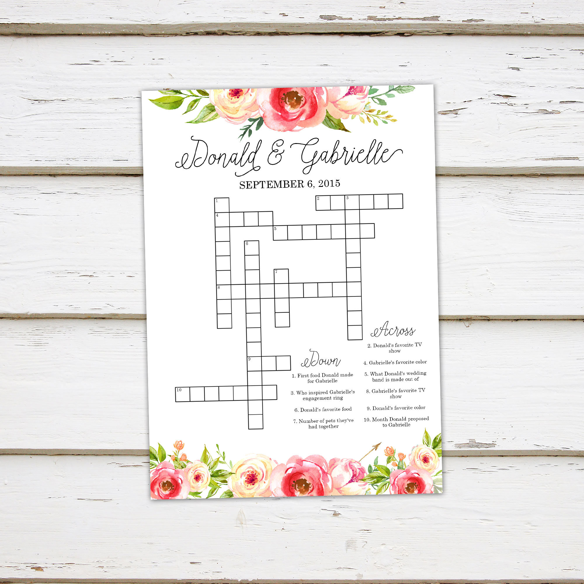 Printable Wedding Crossword Puzzle Game Games For Wedding | Etsy - Printable Wedding Puzzles