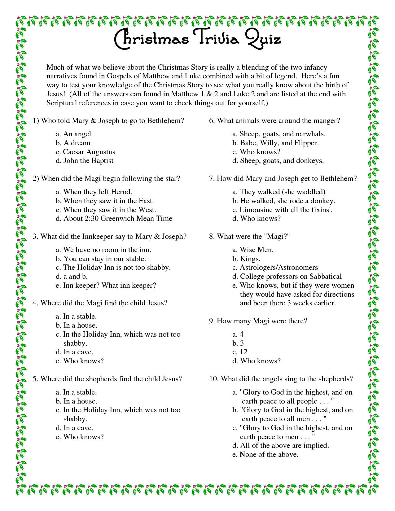Printable+Christmas+Trivia+Questions+And+Answers | Christmas - Printable Trivia Puzzles
