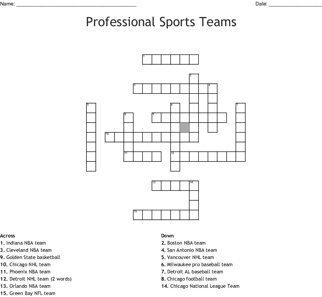 Professional Sports Teams Crossword - Wordmint - Printable Nba Crossword Puzzles