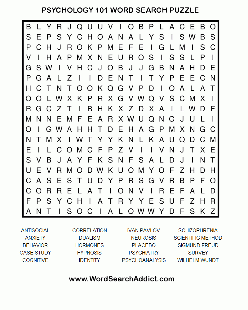 Psychology Printable Word Search Puzzle - Printable X Word Puzzles