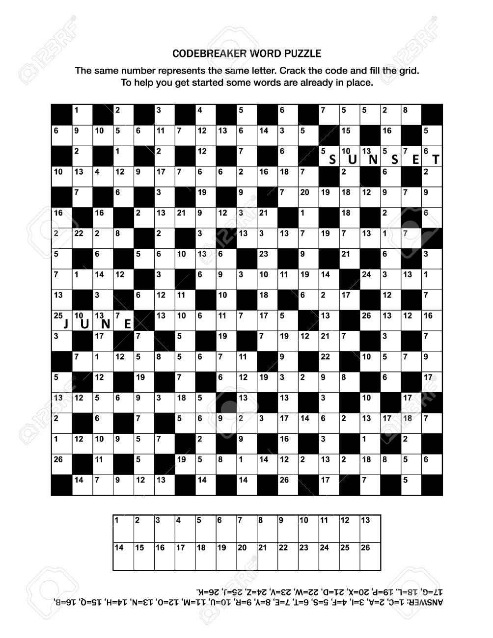 Puzzle Page With Codebreaker (Codeword, Code Cracker) Word Game - General Knowledge Crossword Puzzles Printable