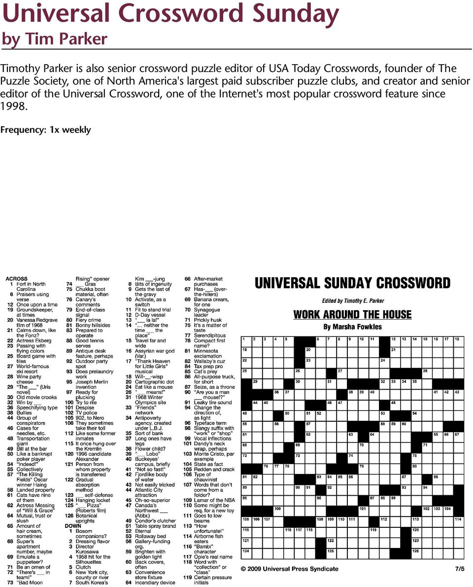 Puzzles And Games From Universal Press Syndicate - Pdf - Printable Crossword Puzzles Timothy Parker