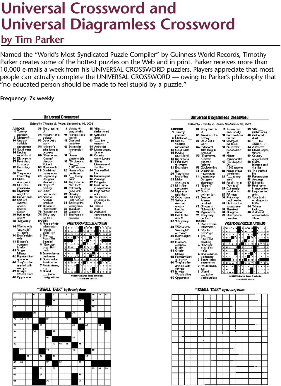 Puzzles And Games From Universal Press Syndicate - Pdf - Printable Crossword Puzzles Timothy Parker