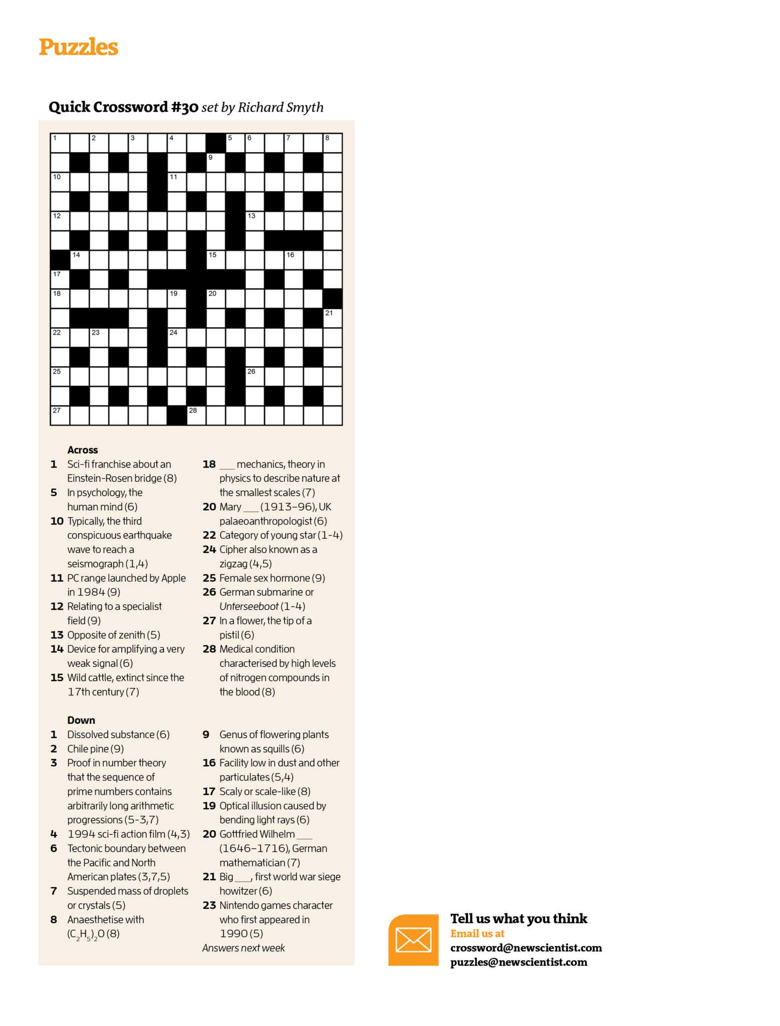 Quick Crossword #30 | New Scientist - Daily Quick Crossword Printable Version