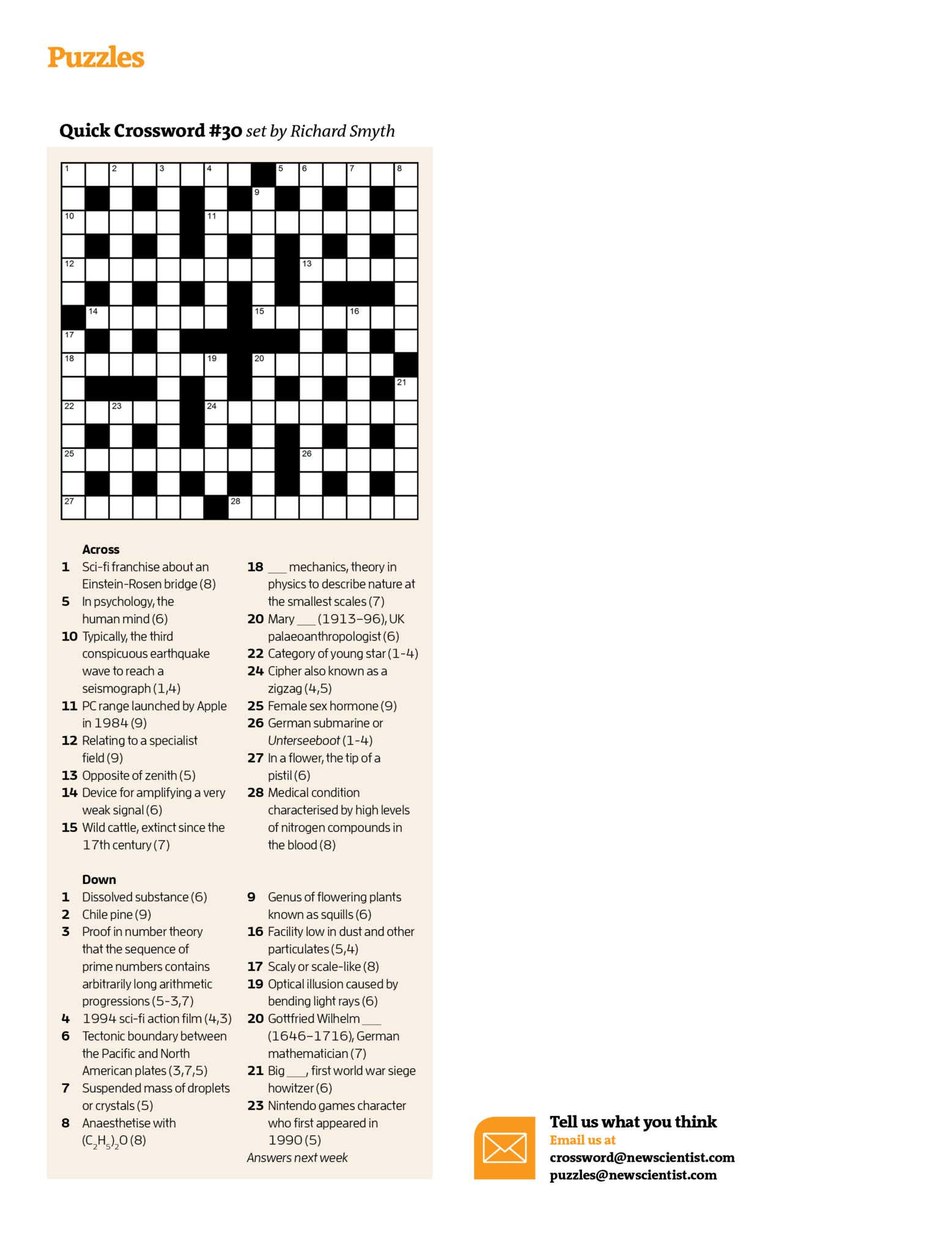 Quick Crossword #30 | New Scientist - Printable Quick Crossword Puzzles