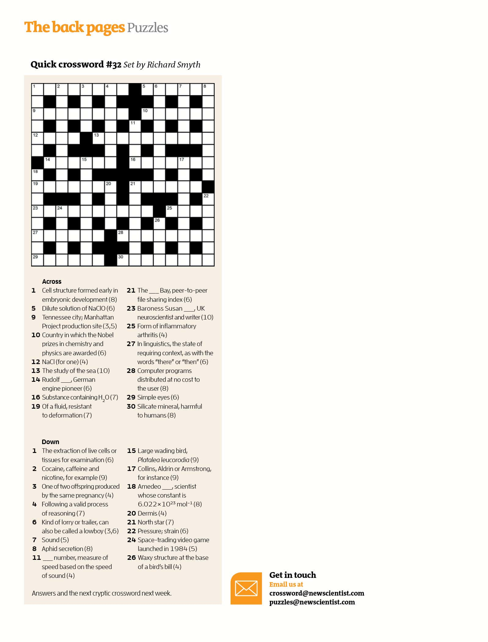 Quick Crossword #32 | New Scientist - Printable Quick Crossword