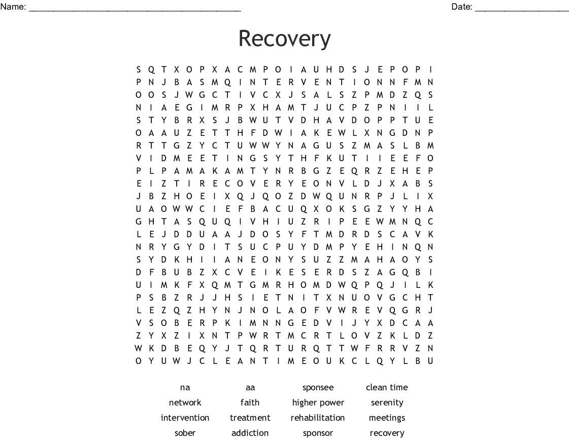 Recovery Word Search - Wordmint - Printable Recovery Crossword Puzzles