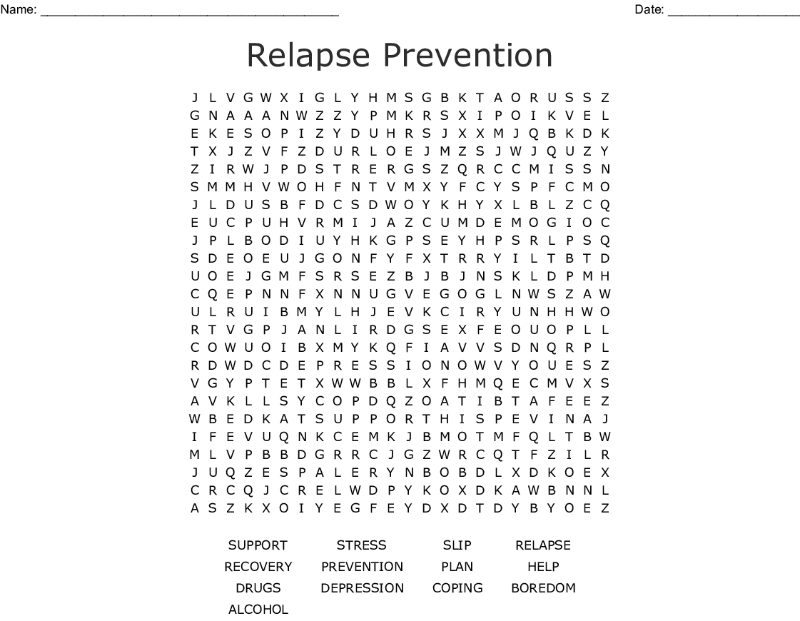 Relapse Prevention Word Search - Wordmint - Printable Recovery Puzzles