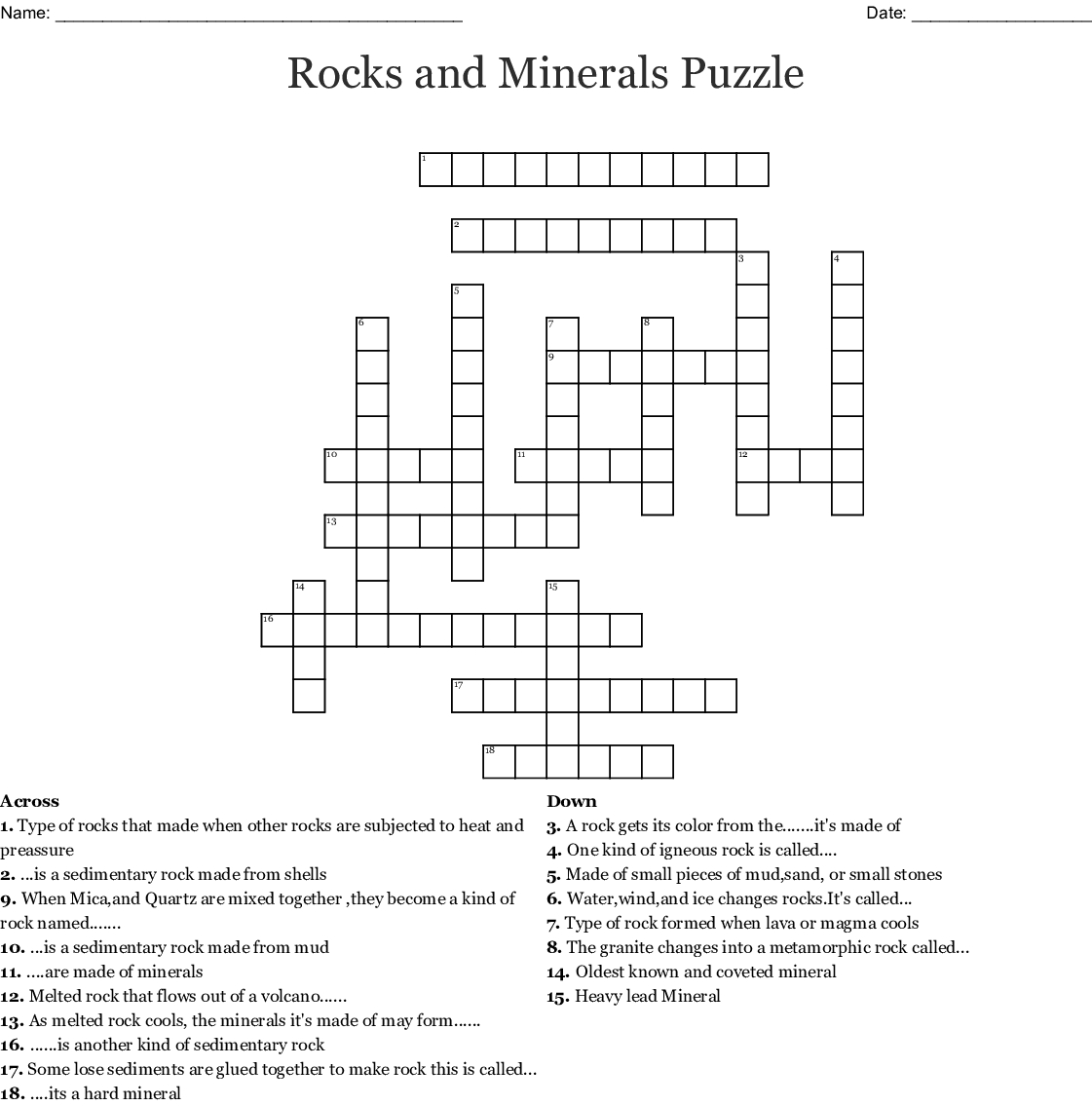 Rocks And Minerals Puzzle Crossword - Wordmint - Rocks Crossword Puzzle Printable