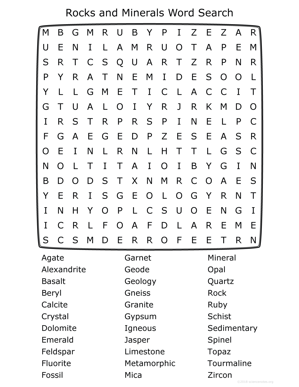 Rocks And Minerals Word Search - Printable Word Puzzles Pdf