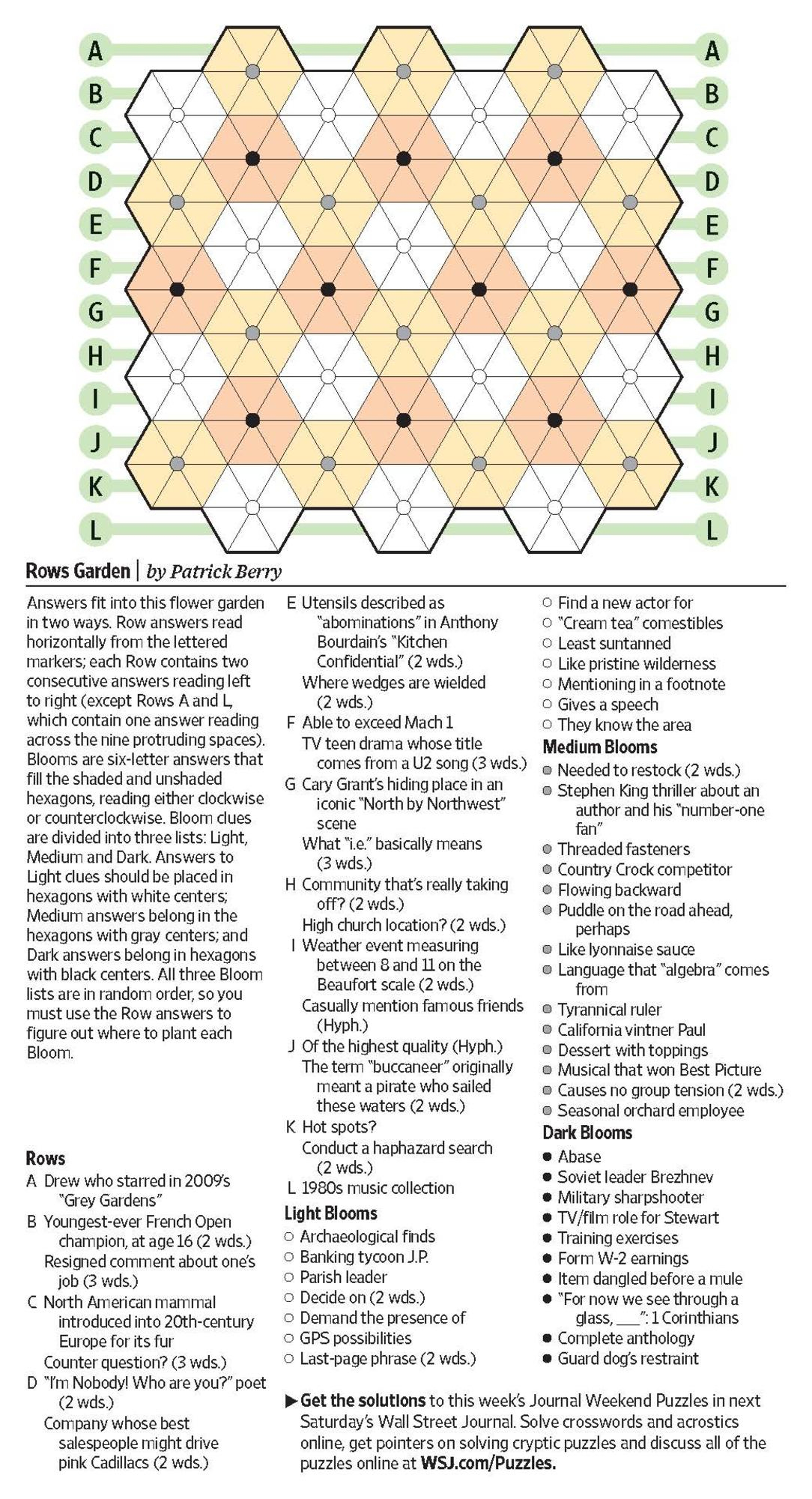 Rows Garden (Saturday Puzzle) - Wsj Puzzles - Wsj - Printable Wall Street Journal Crossword Puzzle
