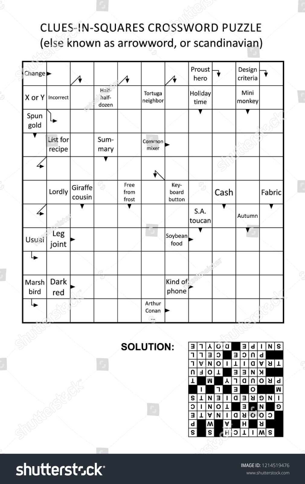 Royalty Free Stock Illustration Of Cluesinsquares Crossword Puzzle - Printable Arrow Crossword Puzzles For Free