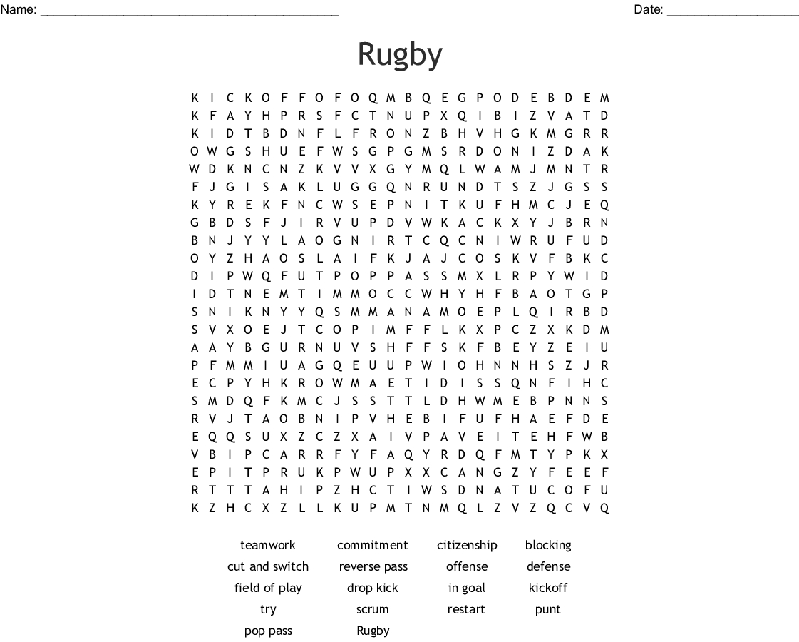 Rugby Word Search - Wordmint - Printable Crosswords Rugby