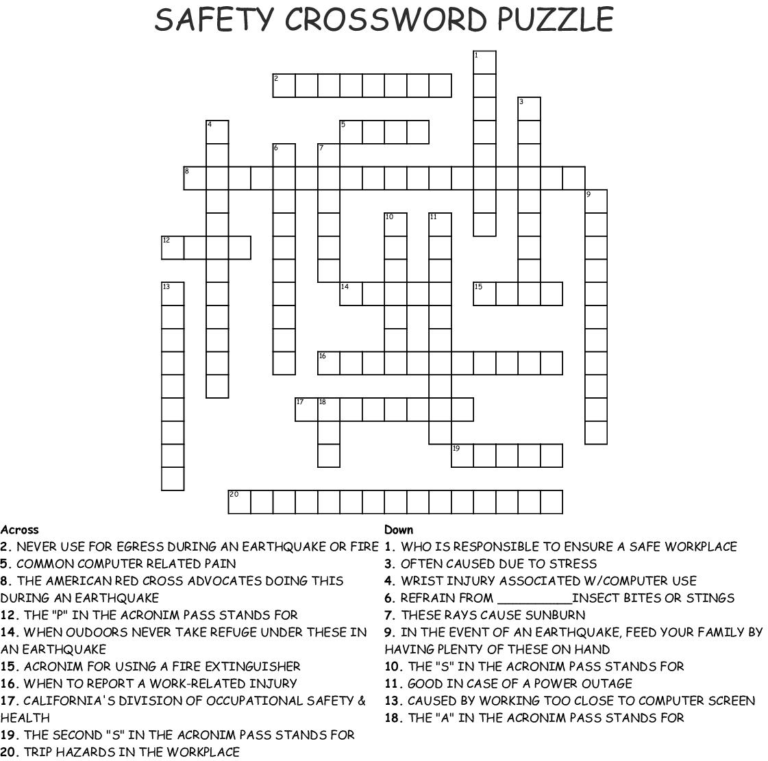 Safety Crossword Puzzle Crossword - Wordmint - Fire Safety Crossword Puzzle Printable