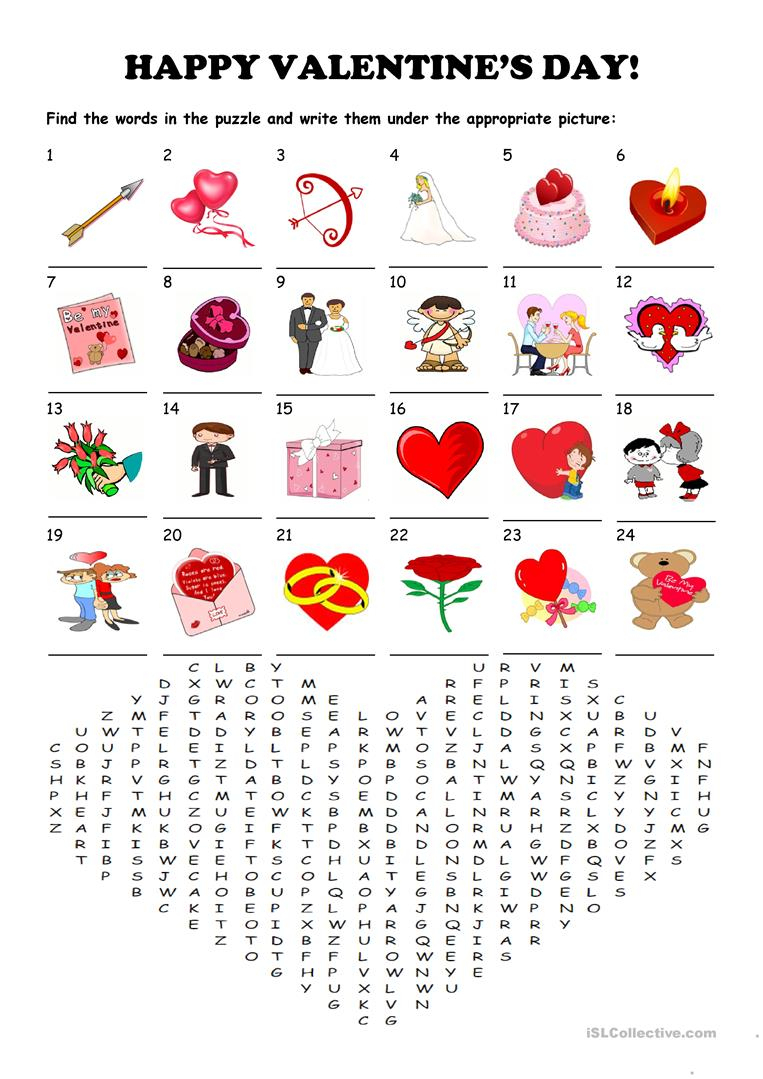 Saint Valentine's Day - Word Search Puzzle Worksheet - Free Esl - Valentine Crossword Puzzles Printable
