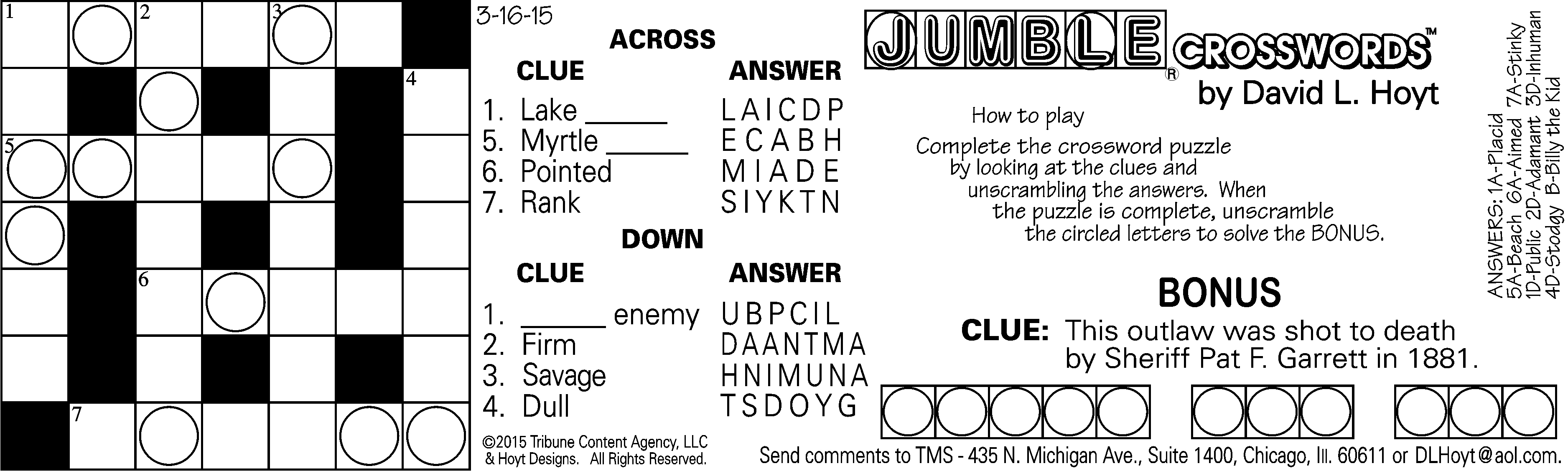 Printable Jumble Crosswords