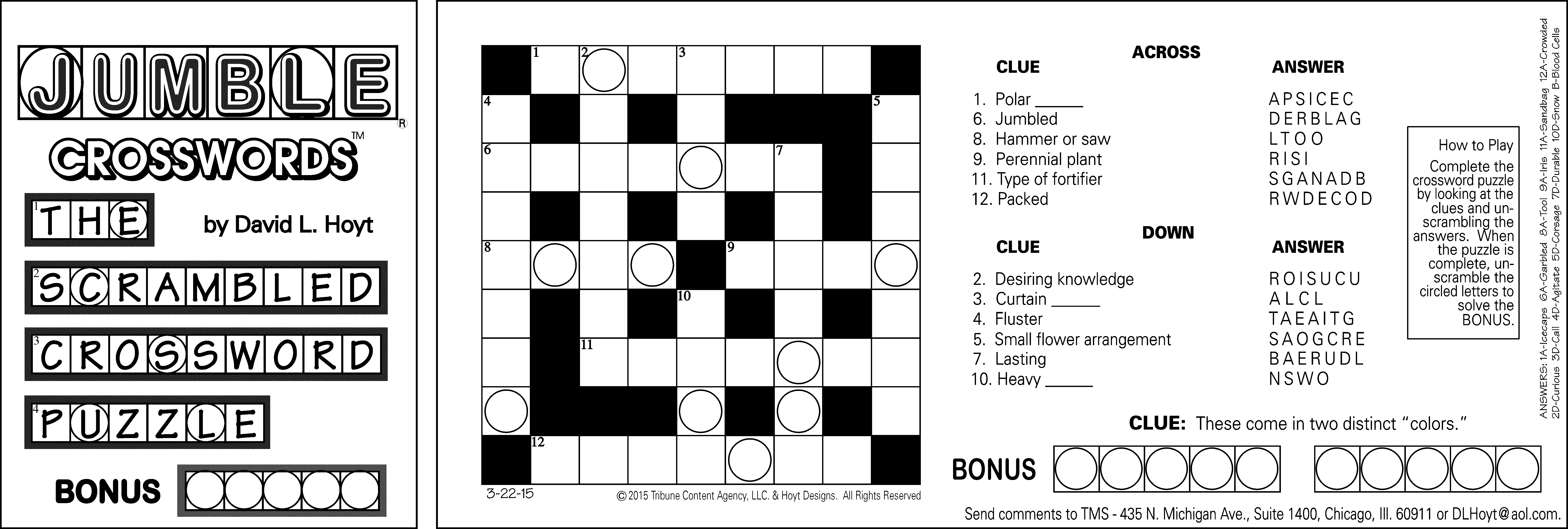 Sample Of Horizontal Sunday Jumble Crosswords | Tribune Content - Printable Jumble Crosswords