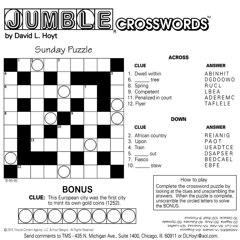 Sample Of Square Sunday Jumble Crosswords | Tribune Content Agency - Printable Jumble Puzzles With Answers