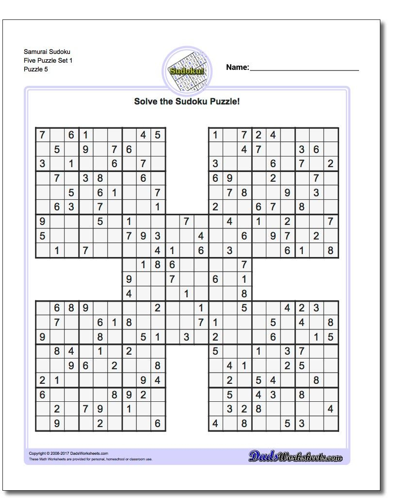 samurai sudoku five puzzle set 1 sudoku worksheet high