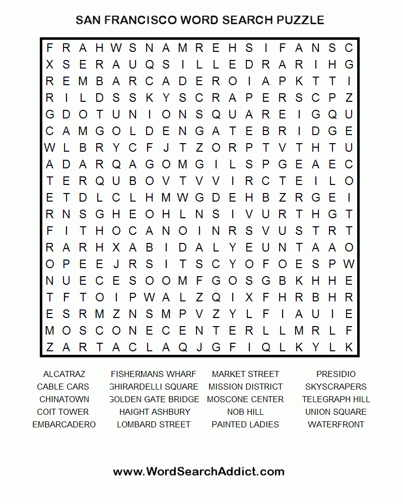 San Francisco Printable Word Search Puzzle - Printable Bridges Puzzles