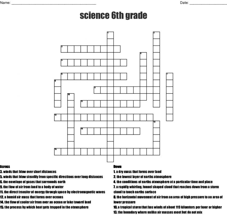 Printable Crossword Puzzles For 6Th Graders