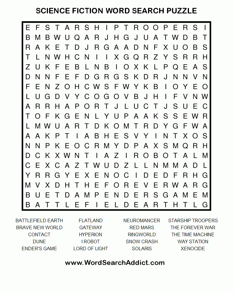 Science Fiction Books Printable Word Search Puzzle - Printable Puzzle Books