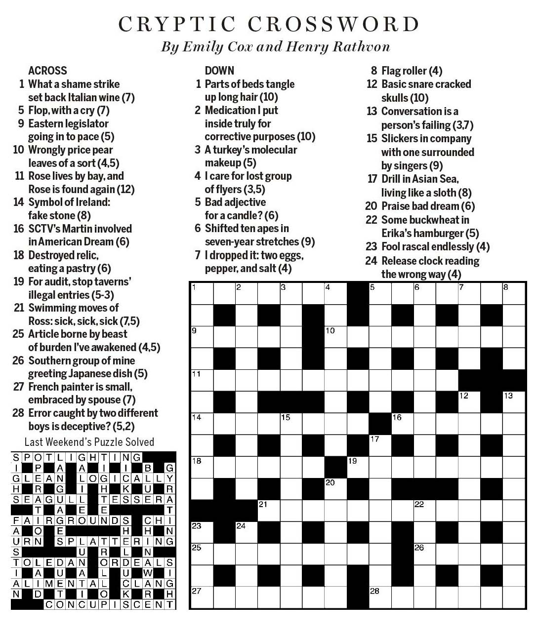 Printable Wsj Crossword Printable Crossword Puzzles