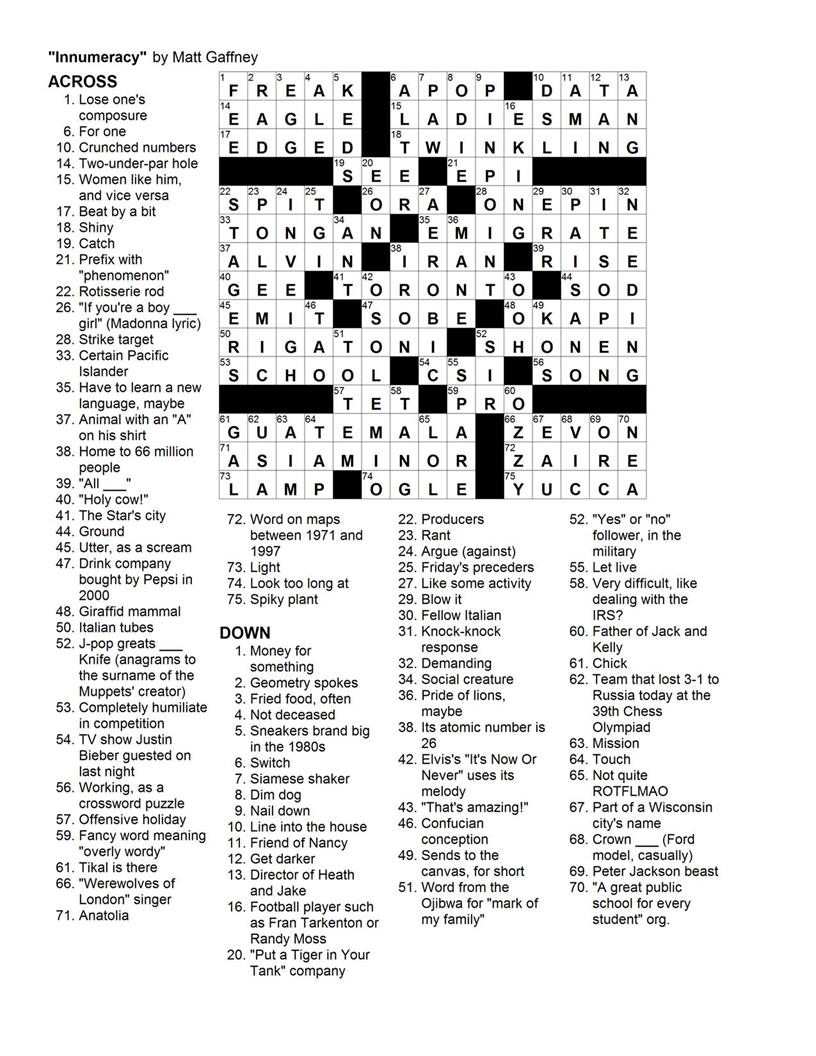 September | 2010 | Matt Gaffney&amp;#039;s Weekly Crossword Contest - Printable Viking Crosswords