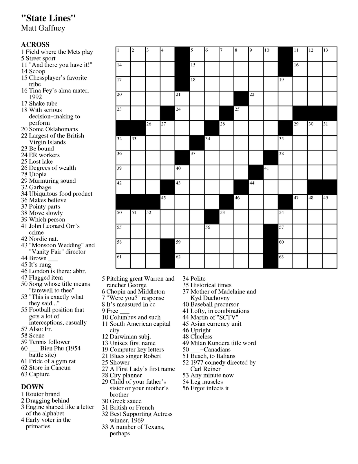 September | 2011 | Matt Gaffney&amp;#039;s Weekly Crossword Contest | Page 2 - Printable Crossword Puzzles 2011