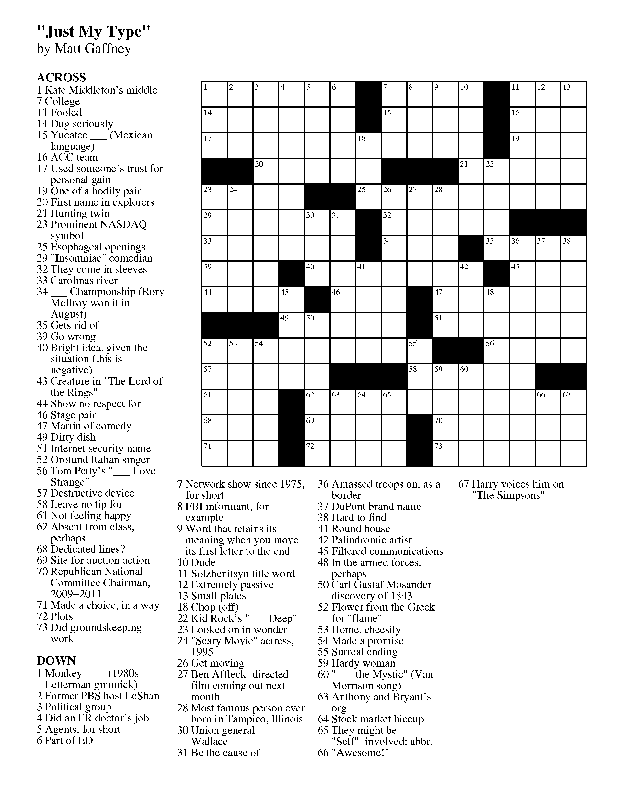 Free Printable Daily Crossword Puzzles October 2016 Printable