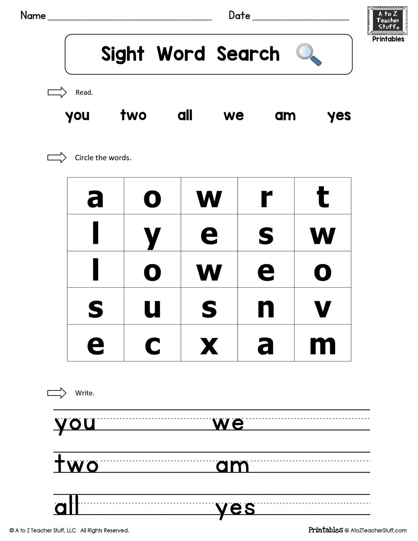 Sight Words Word Search Worksheet | A To Z Teacher Stuff Printable - Printable Word Puzzle For Kindergarten