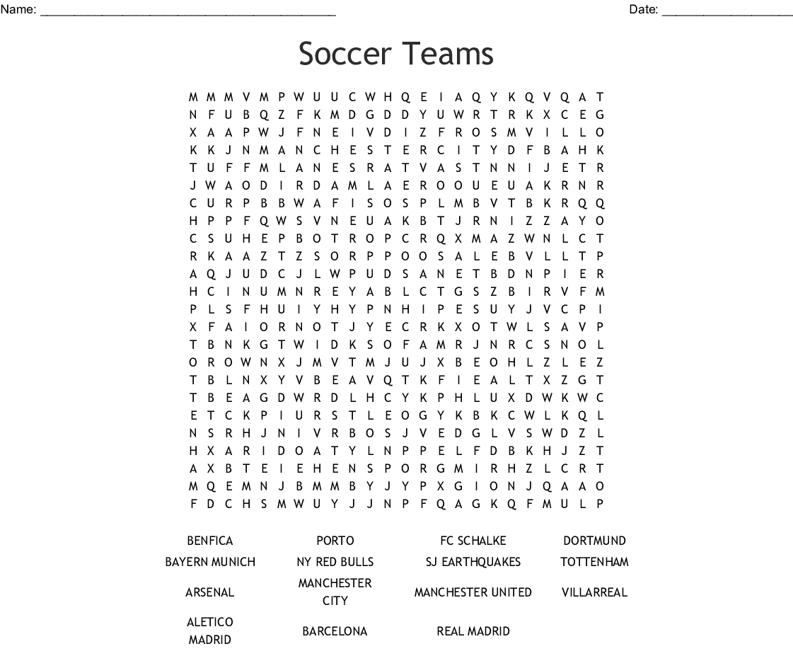 Soccer Teams Word Search - Wordmint - Printable Crossword Puzzles Soccer