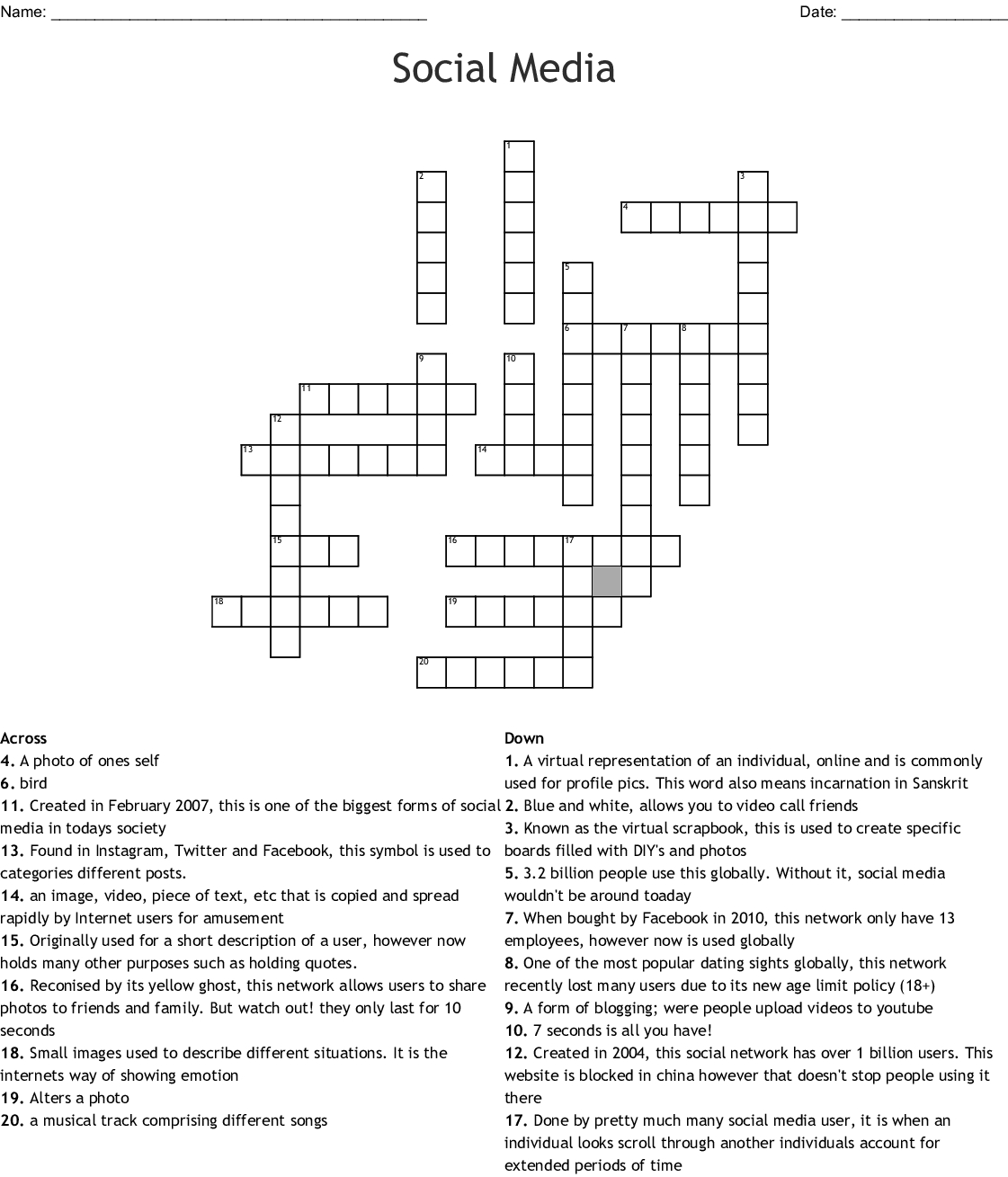 Social Media Crossword - Wordmint - Crossword Puzzle Tagalog Printable