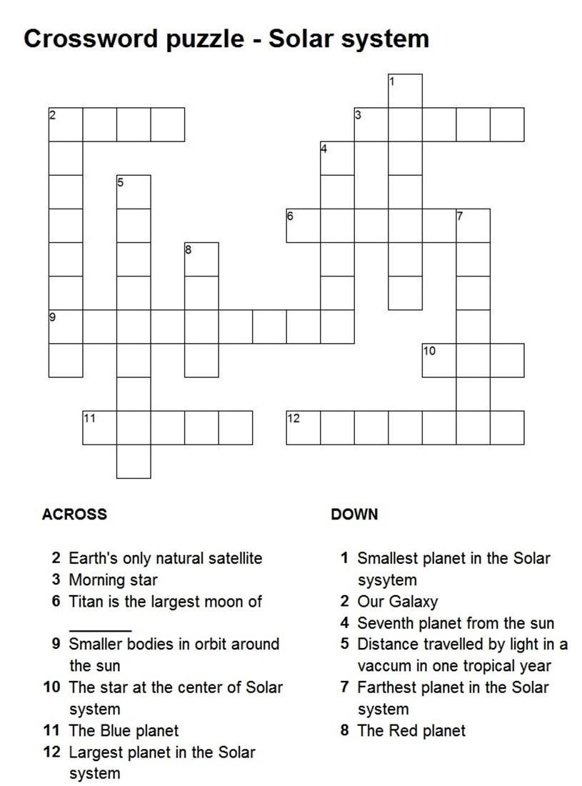 Solar System Cross Word Puzzle |  Puzzle 2 Previous Solar System - Printable Crossword Puzzle Pdf