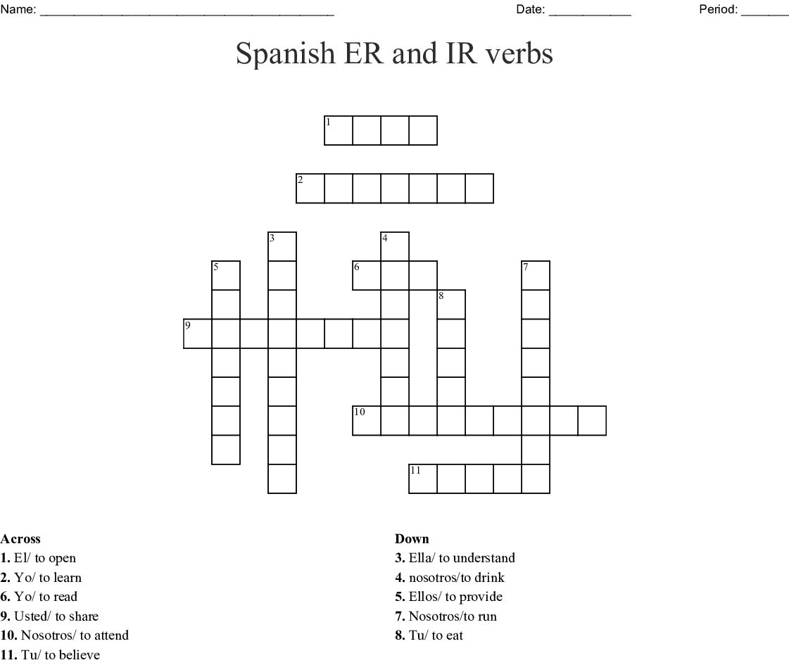 Spanish Er And Ir Verbs Crossword - Wordmint - Crossword Puzzle Printable In Spanish
