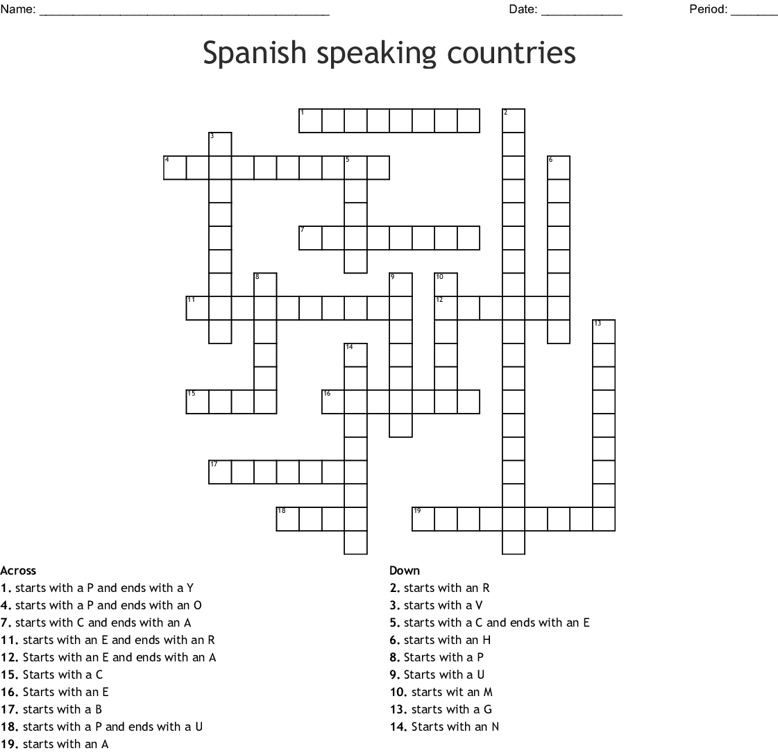 Spanish Speaking Countries Crossword - Wordmint - Printable Spanish Crossword Puzzle Answers