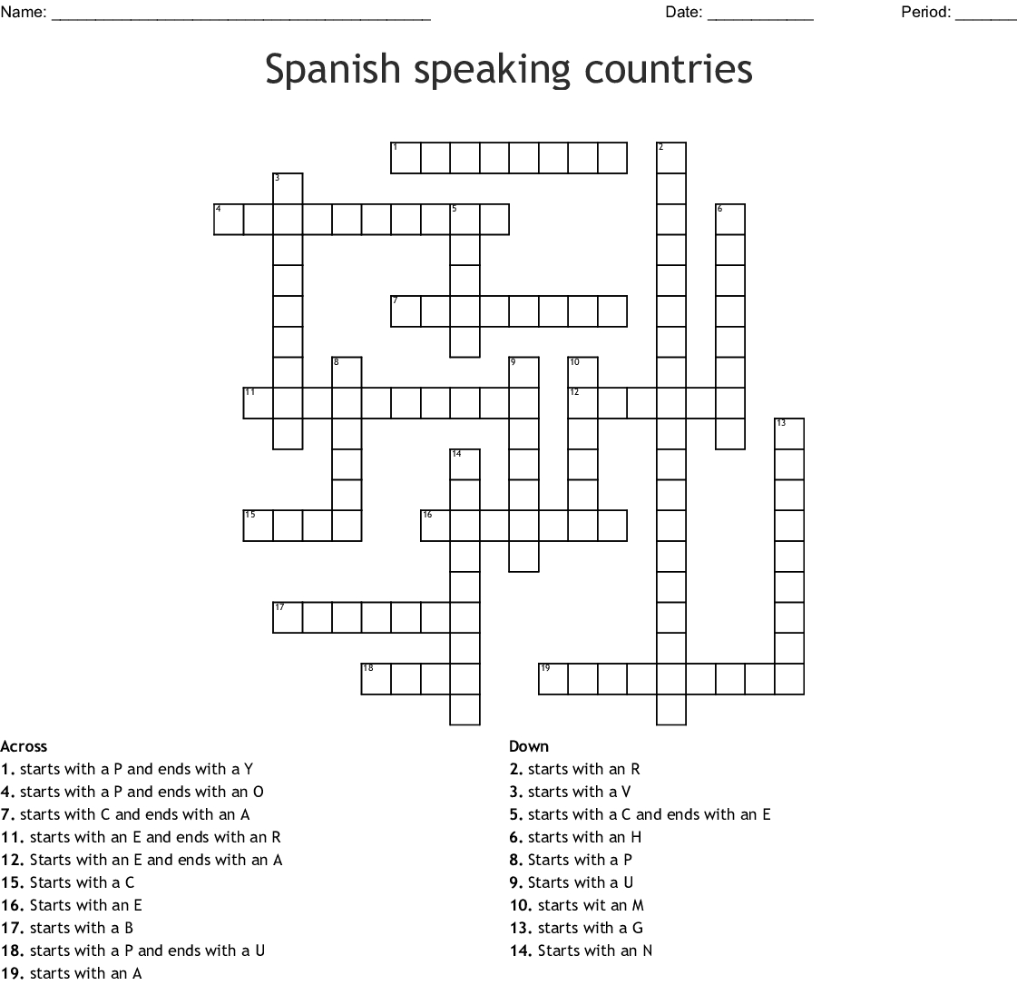 Printable Spanish Crossword Puzzle Answers Printable Crossword Puzzles