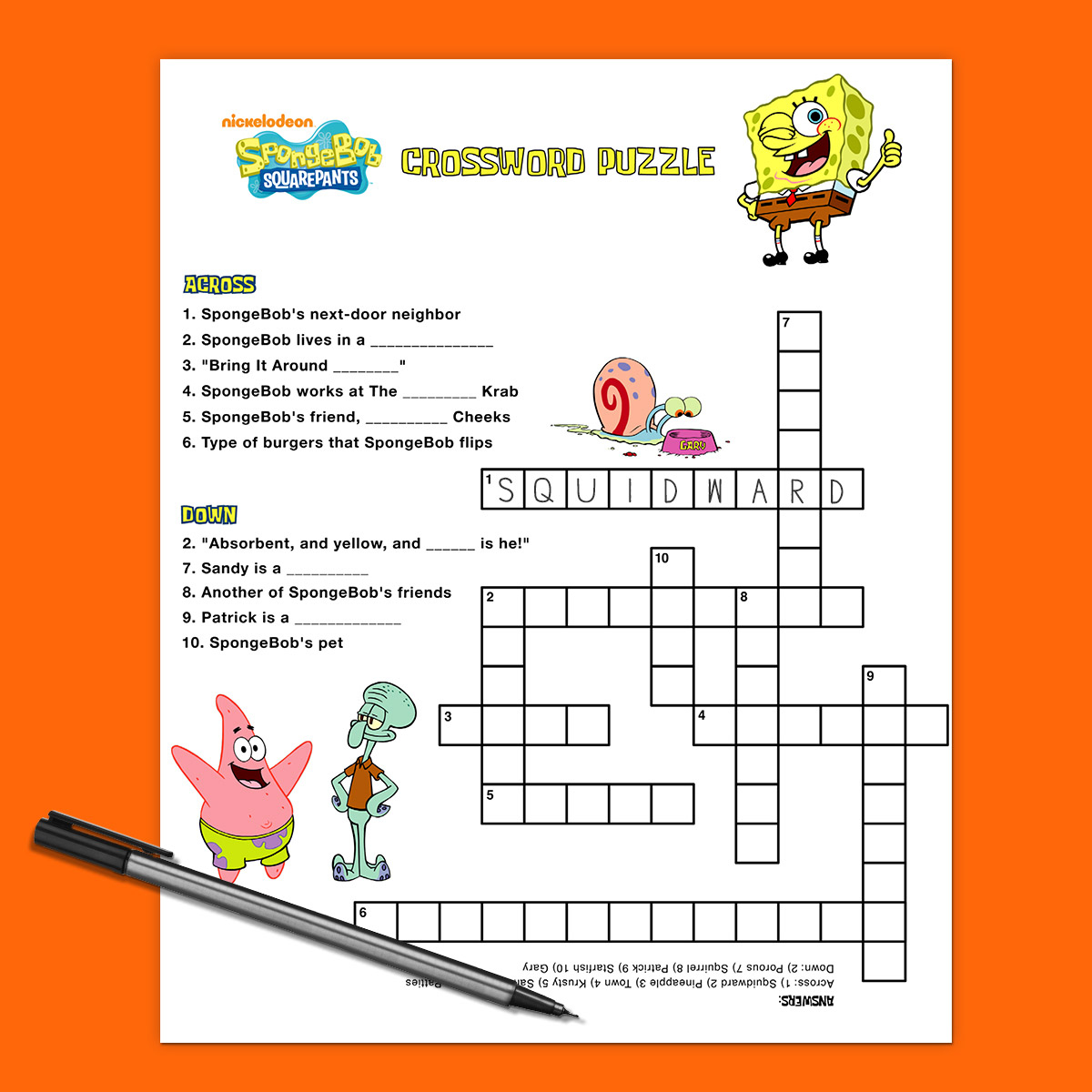 Spongebob Crossword Puzzle | Nickelodeon Parents - Teenage Crossword Puzzles Printable Free