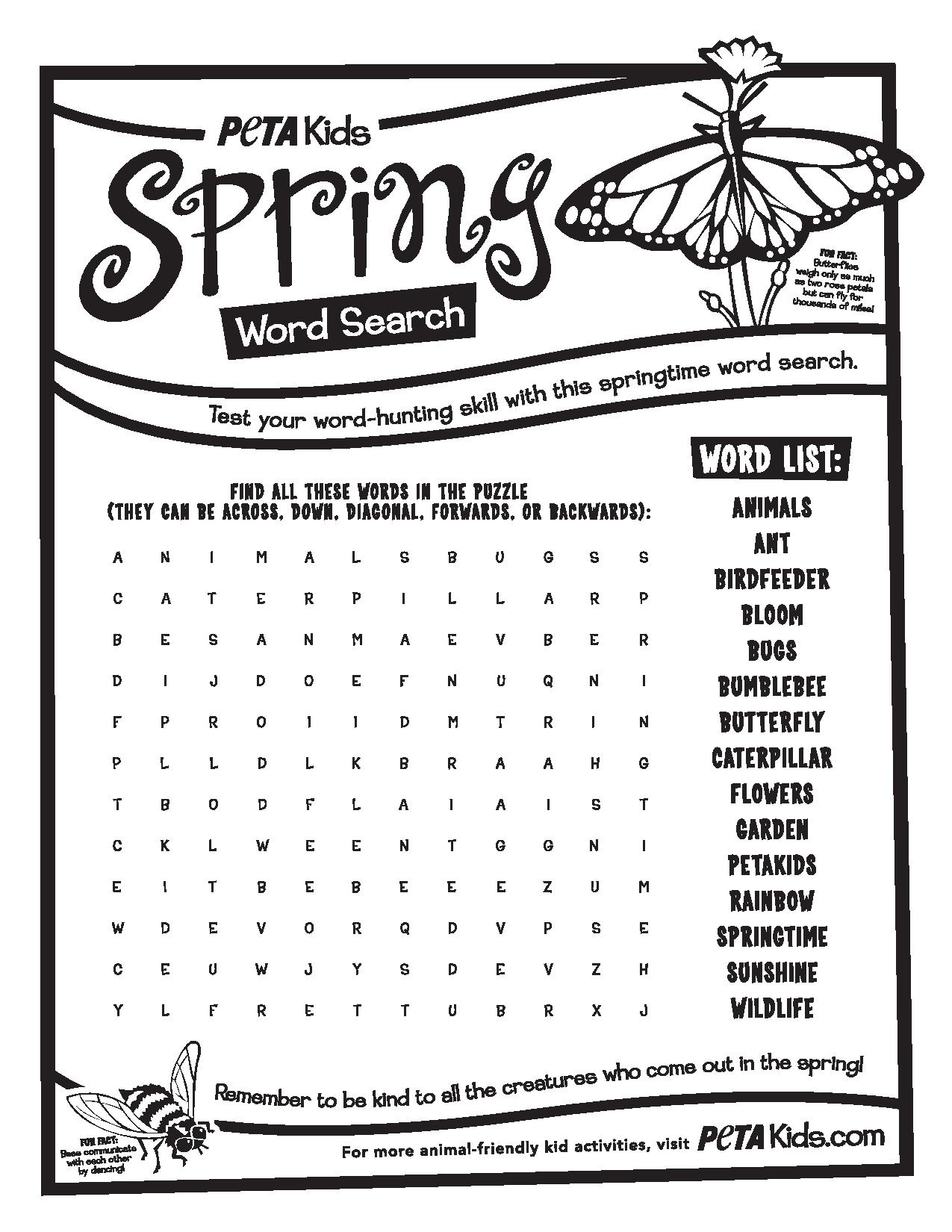 Spring Bugs Word Search | Activities | Peta Kids - Printable Spring Puzzles