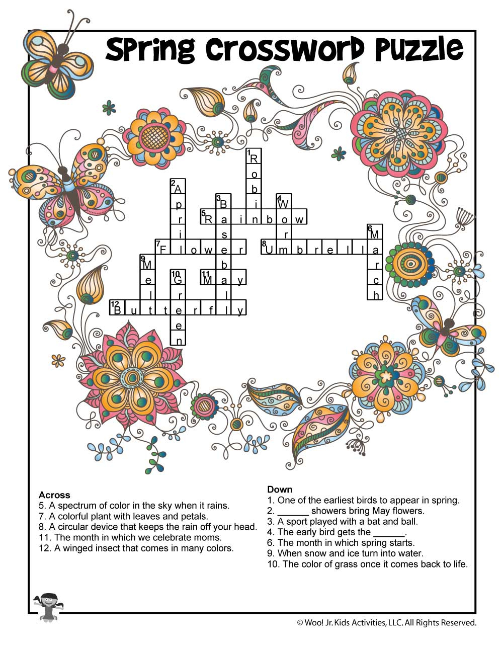 Spring Crossword Puzzle For Kids - Answer Key | Woo! Jr. Kids Activities - Printable Crossword Spring