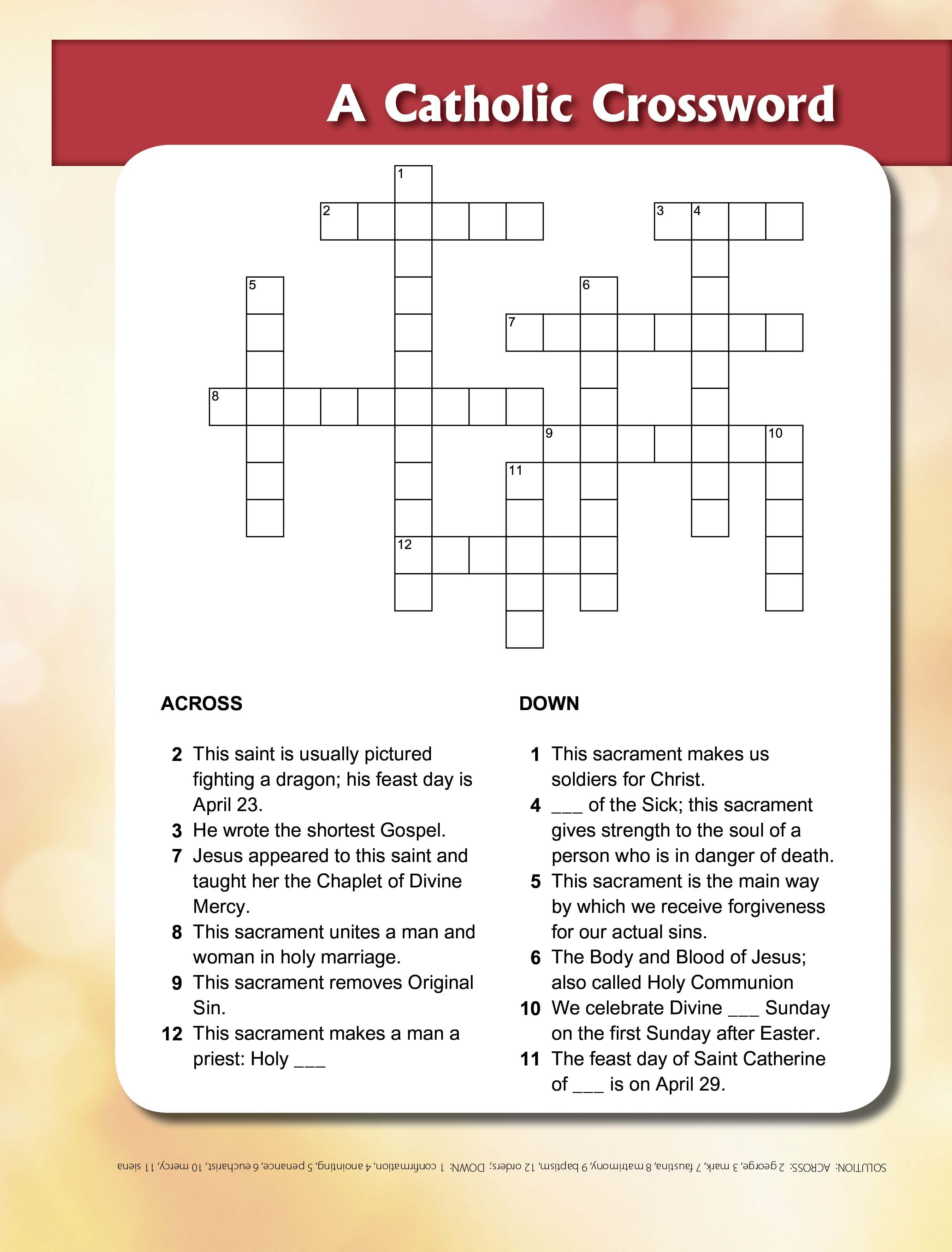 St George &amp;amp; Sacraments Crossword - | Printable Activities For Kids - Religion Crossword Puzzles Printable