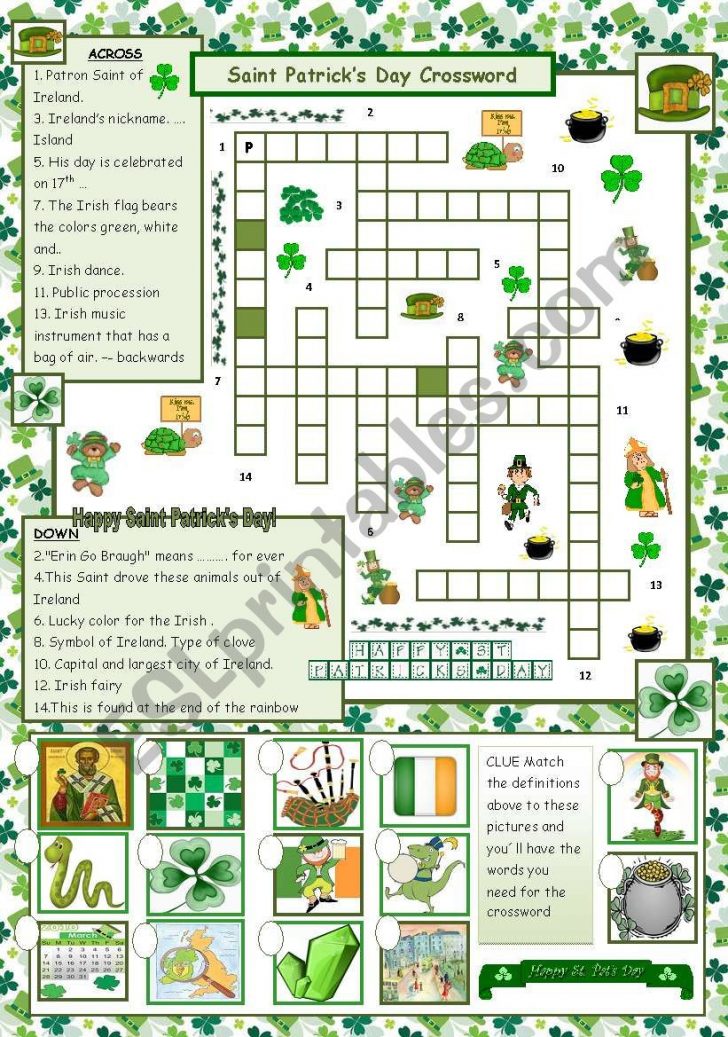 St Patrick's Day Crossword Puzzle Printable