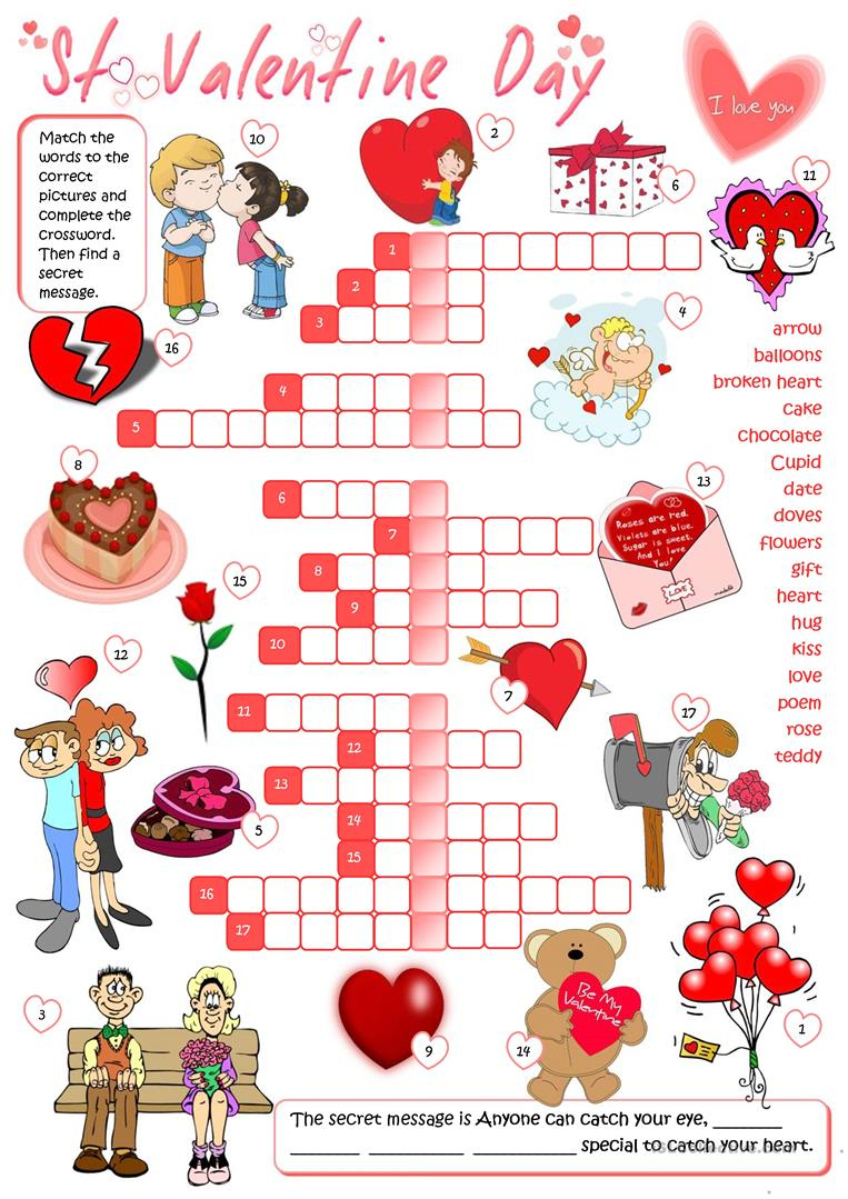 St Valentine&amp;#039;s Day - Crossword Worksheet - Free Esl Printable - Free Printable Valentines Crossword