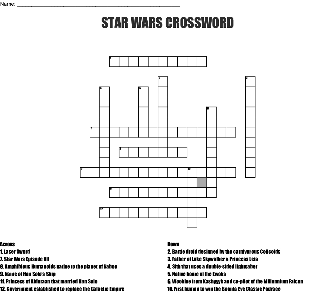 Star Wars Crossword - Wordmint - Star Wars Crossword Puzzle Printable