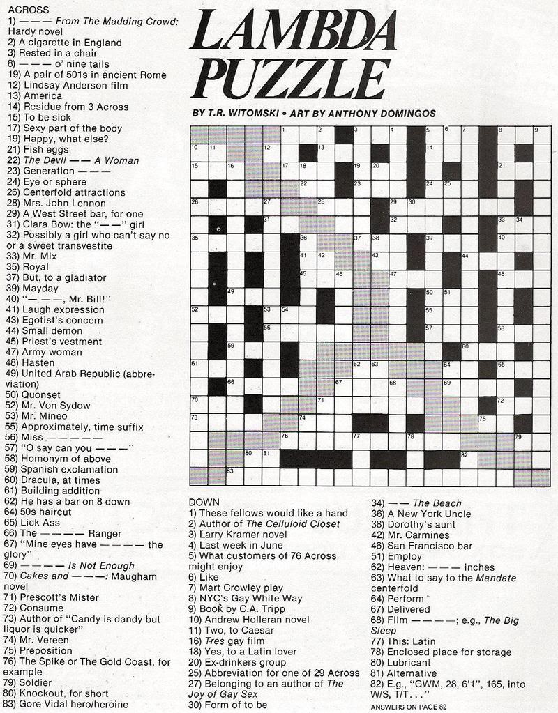Stinkylulu: Gay Pride Crossword Puzzle (Homo Heritage Fridays) - Printable Crossword Puzzles Entertainment