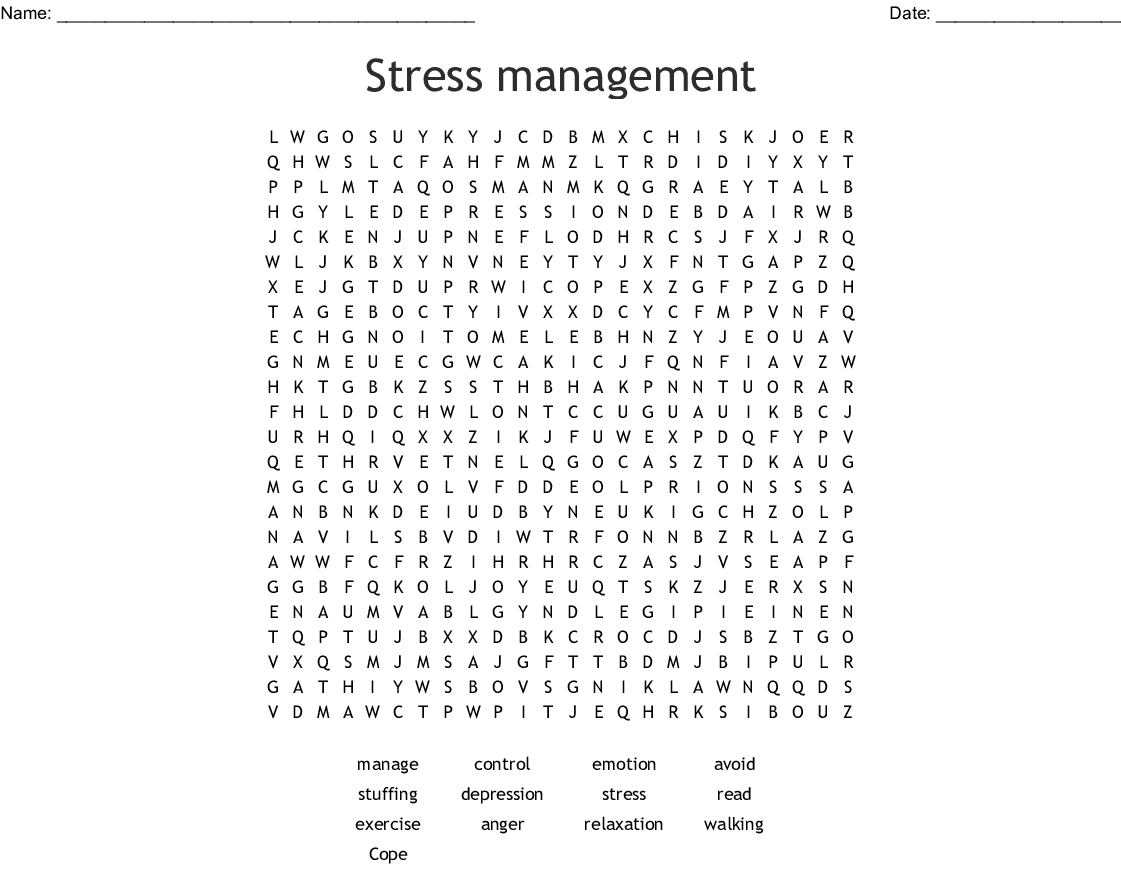 Stress Management Word Search - Wordmint - Printable Stress Management Crossword Puzzle